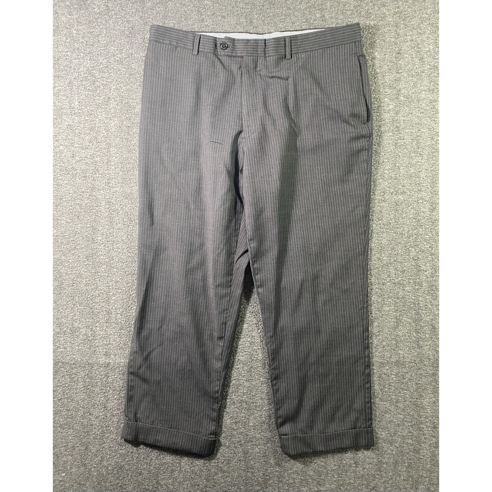 Tommy Hilfiger Mens Gray Pinstripe Wool Dress Pants Flat Front 38x34 Regular Fit